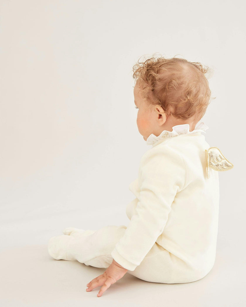 Velour Angel Wing™ Sleepsuit - Gold & Cream
