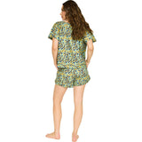 Women's Hand Screen Print Dolman Sleeve Top & Pajama Shorts Set, Green