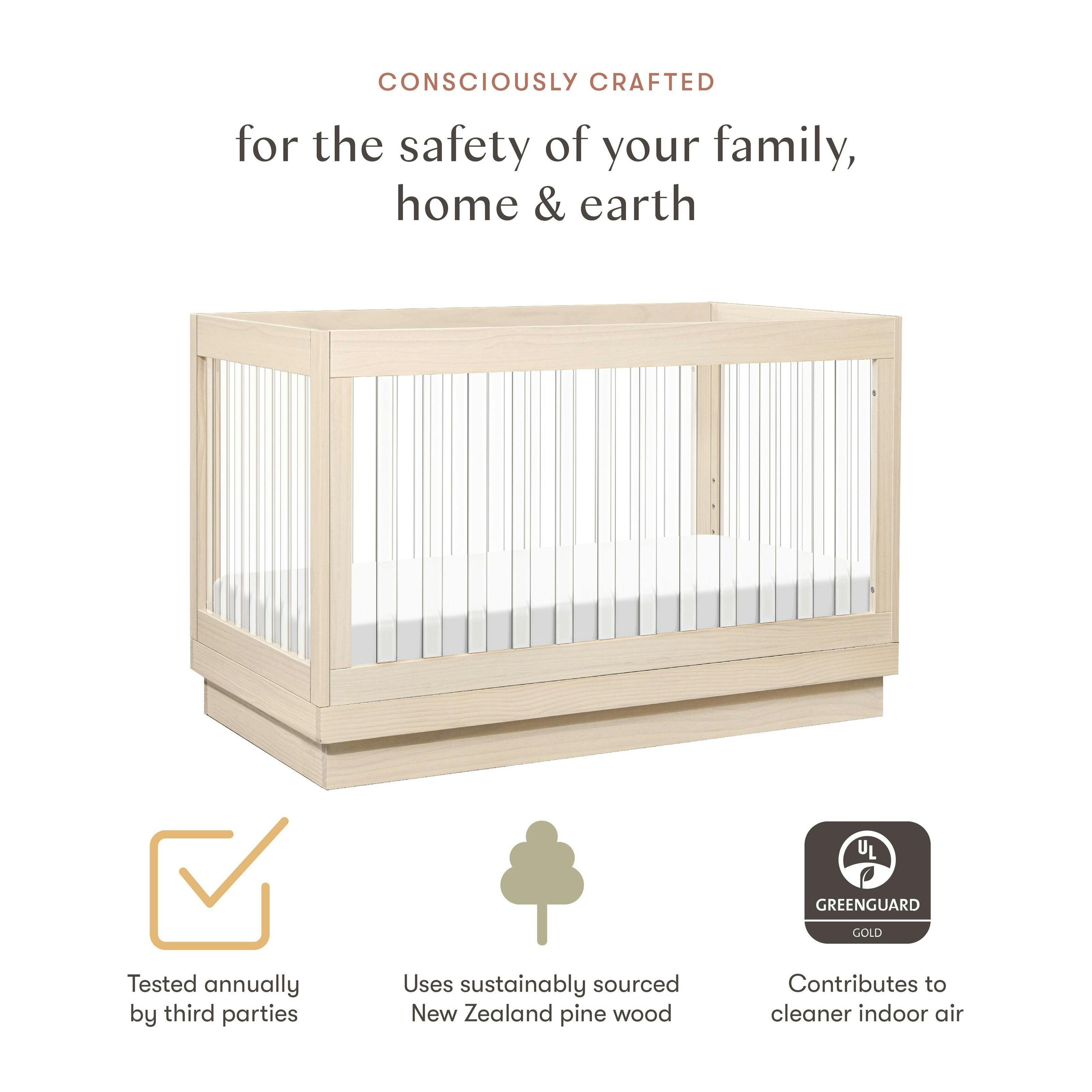 Babyletto Harlow Acrylic 3-in-1 Convertible Crib with Toddler Bed Conversion Kit