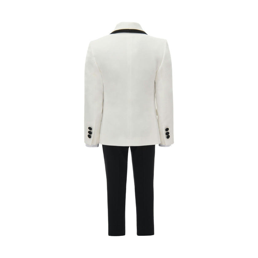 Cream-Black Trim Shawl Lapel 5 Pcs Tuxedo Set
