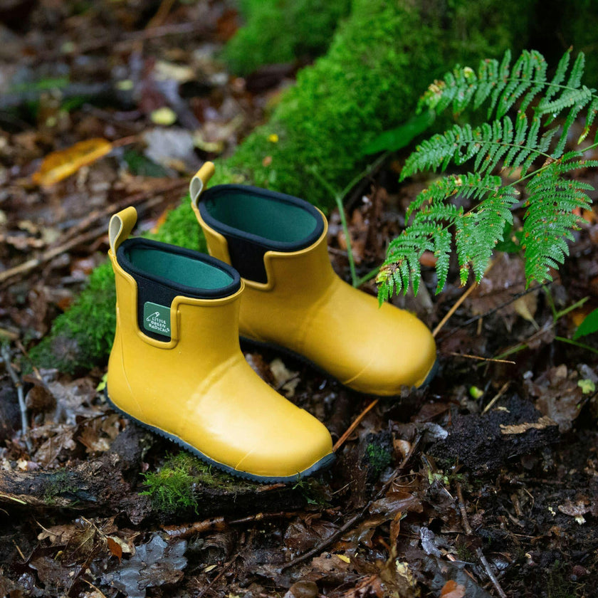 Wellington Ankle Length Round Toes Waterproof Boots, Gold