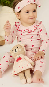 Emma the bear with apple 11"- Pink