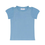 girls dusk blue ruffle pointelle puff sleeve shirt
