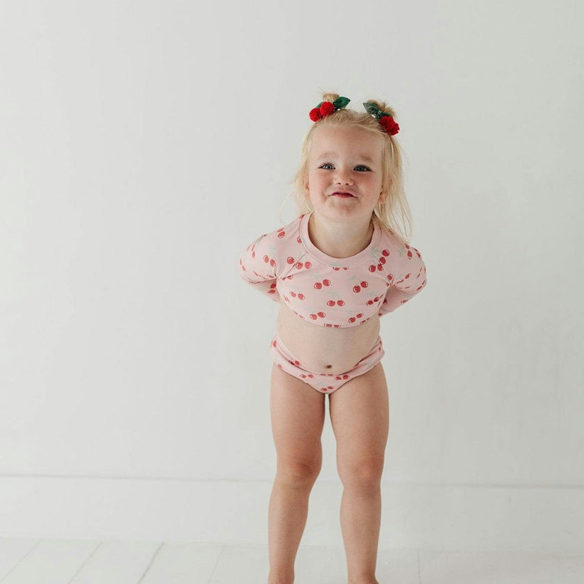 Girls Crop Two-Piece Swimsuit in Cherries