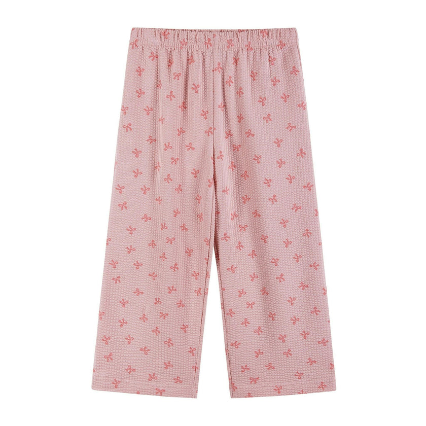 Girls Knit Seersucker Top & Pant Set | Pink Bow Print