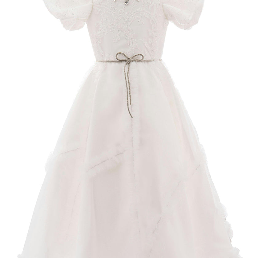 White Raineri Gem Shimmer Overlay Dress