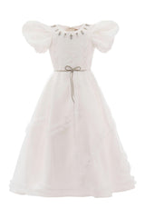 White Raineri Gem Shimmer Overlay Dress