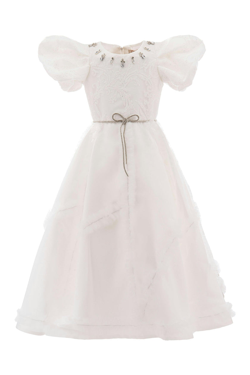 White Raineri Gem Shimmer Overlay Dress