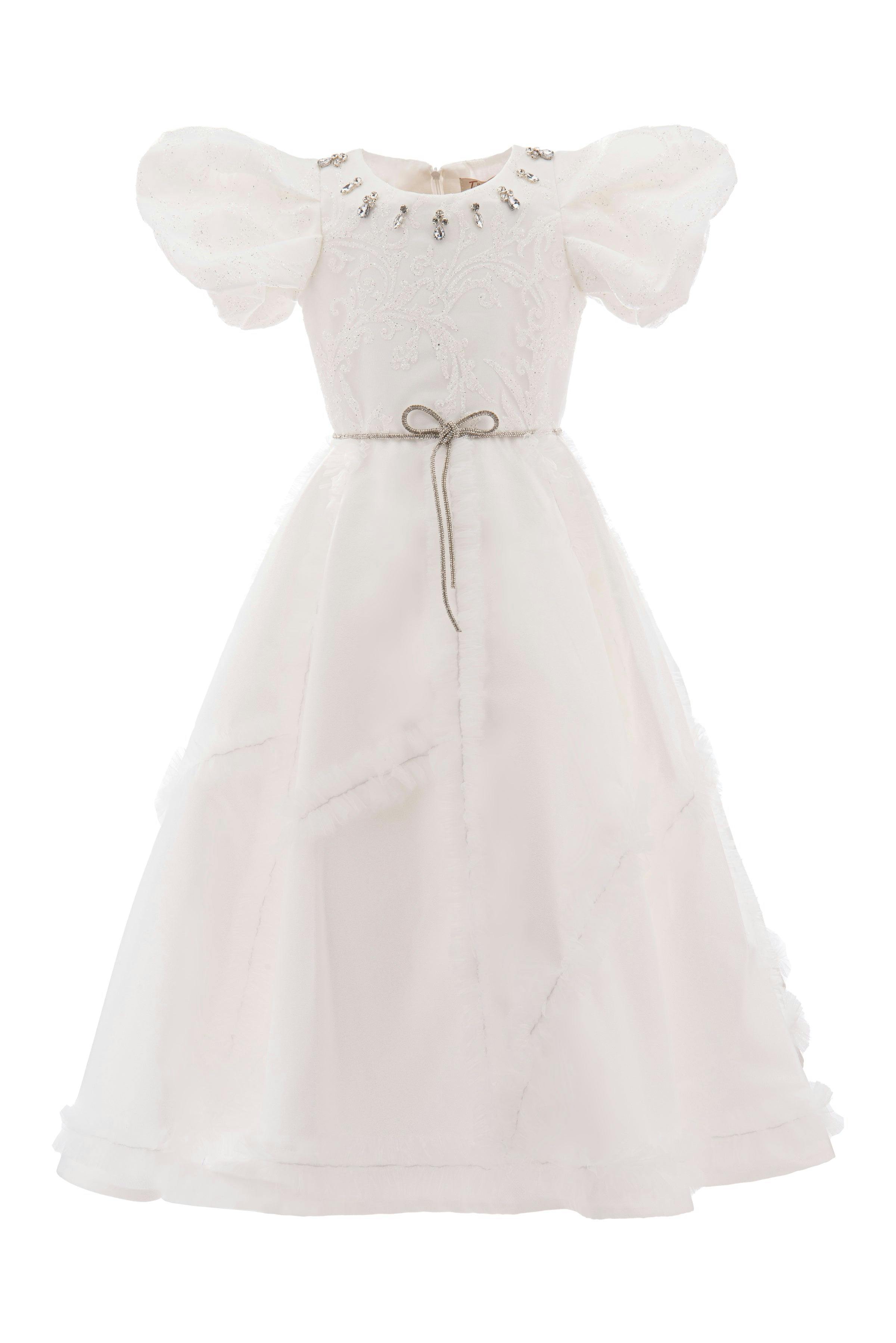 White Raineri Gem Shimmer Overlay Dress