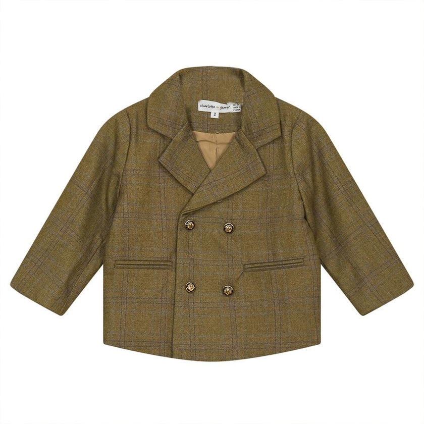 Woven Plaid Double-Breasted Button Front Jacket