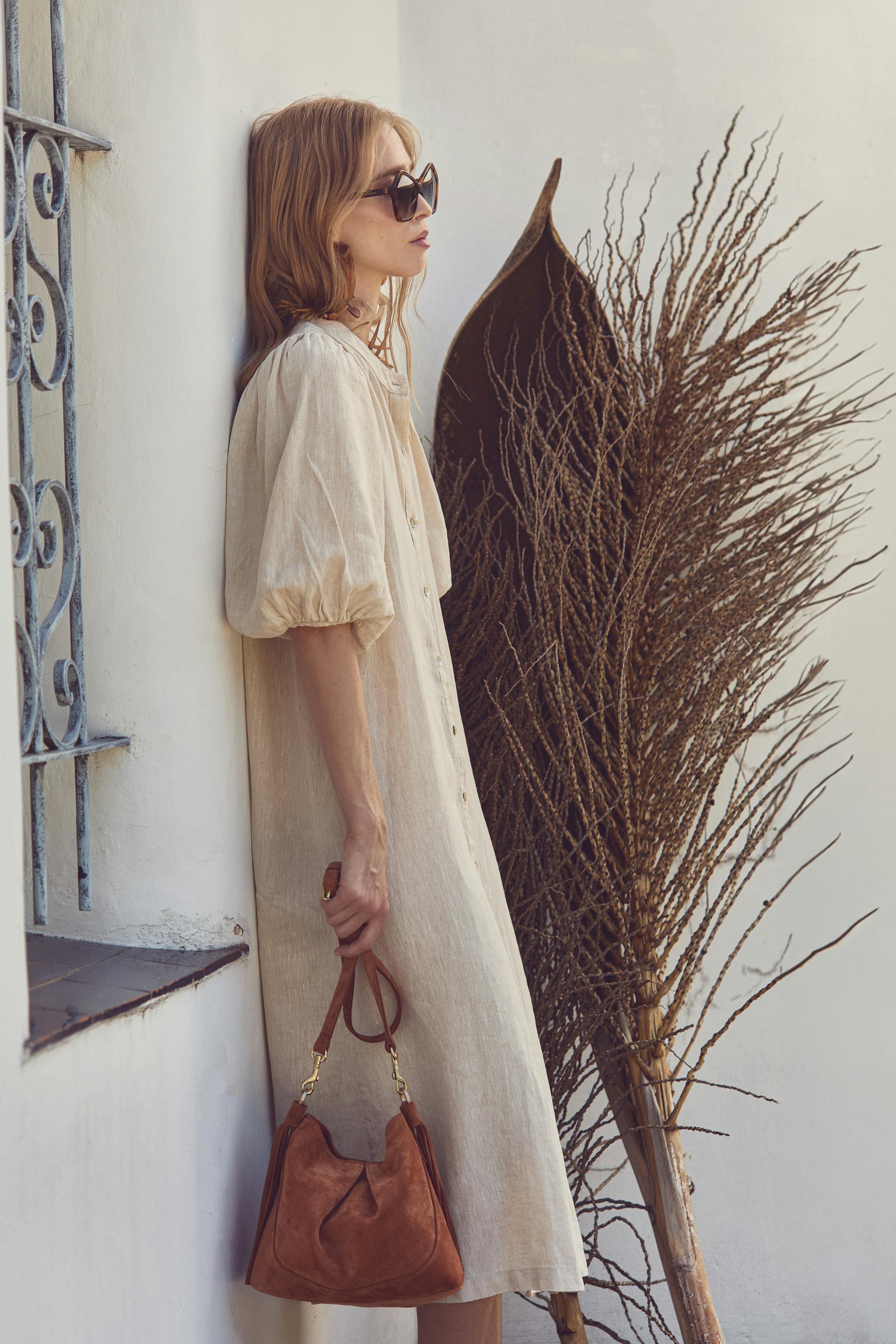 Bubble Linen Dress - Natural