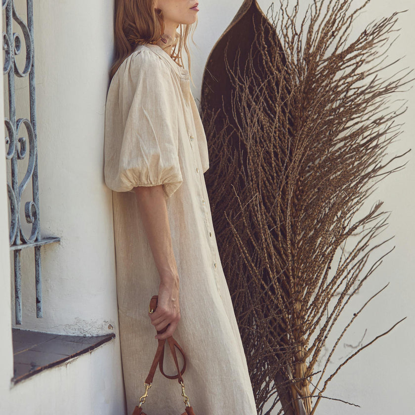 Bubble Linen Dress - Natural