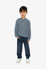 Striped Brushed Jersey Hooded T-Shirt Blue And White