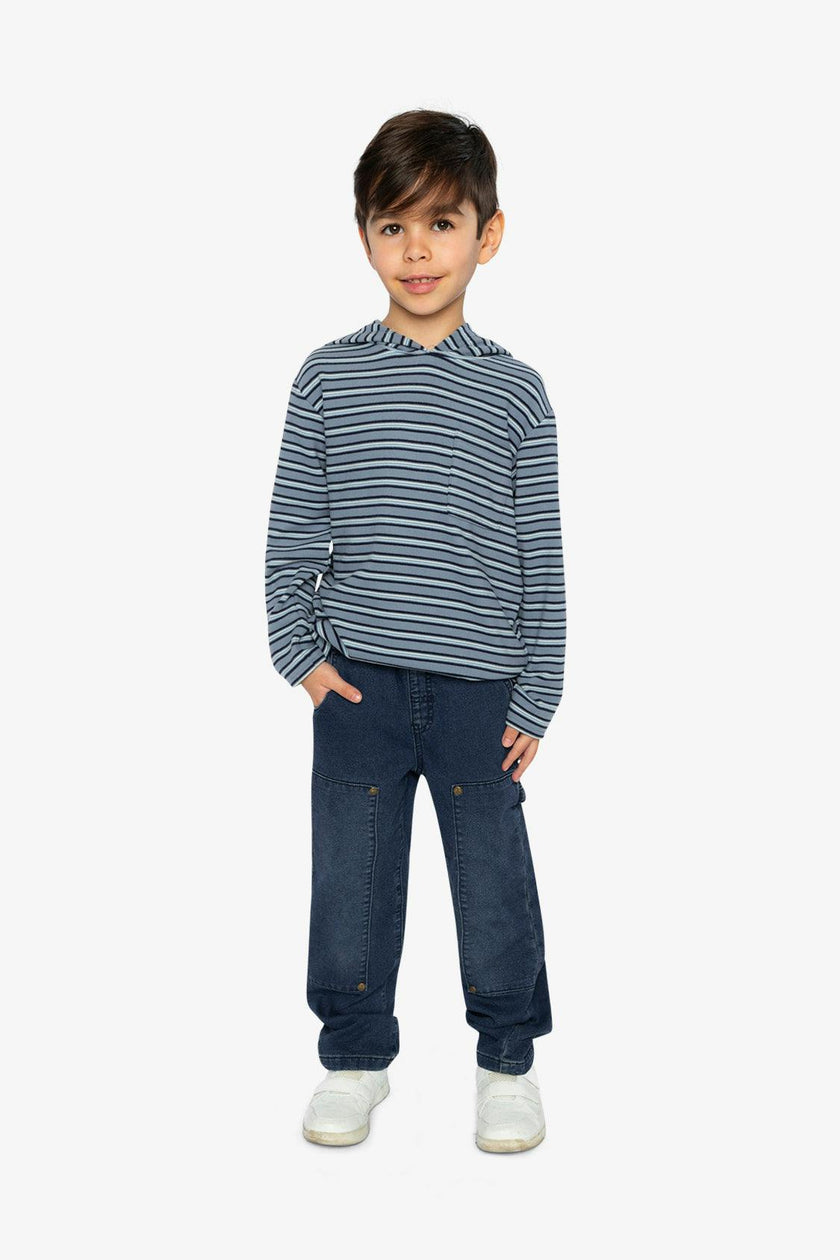 Striped Brushed Jersey Hooded T-Shirt Blue And White