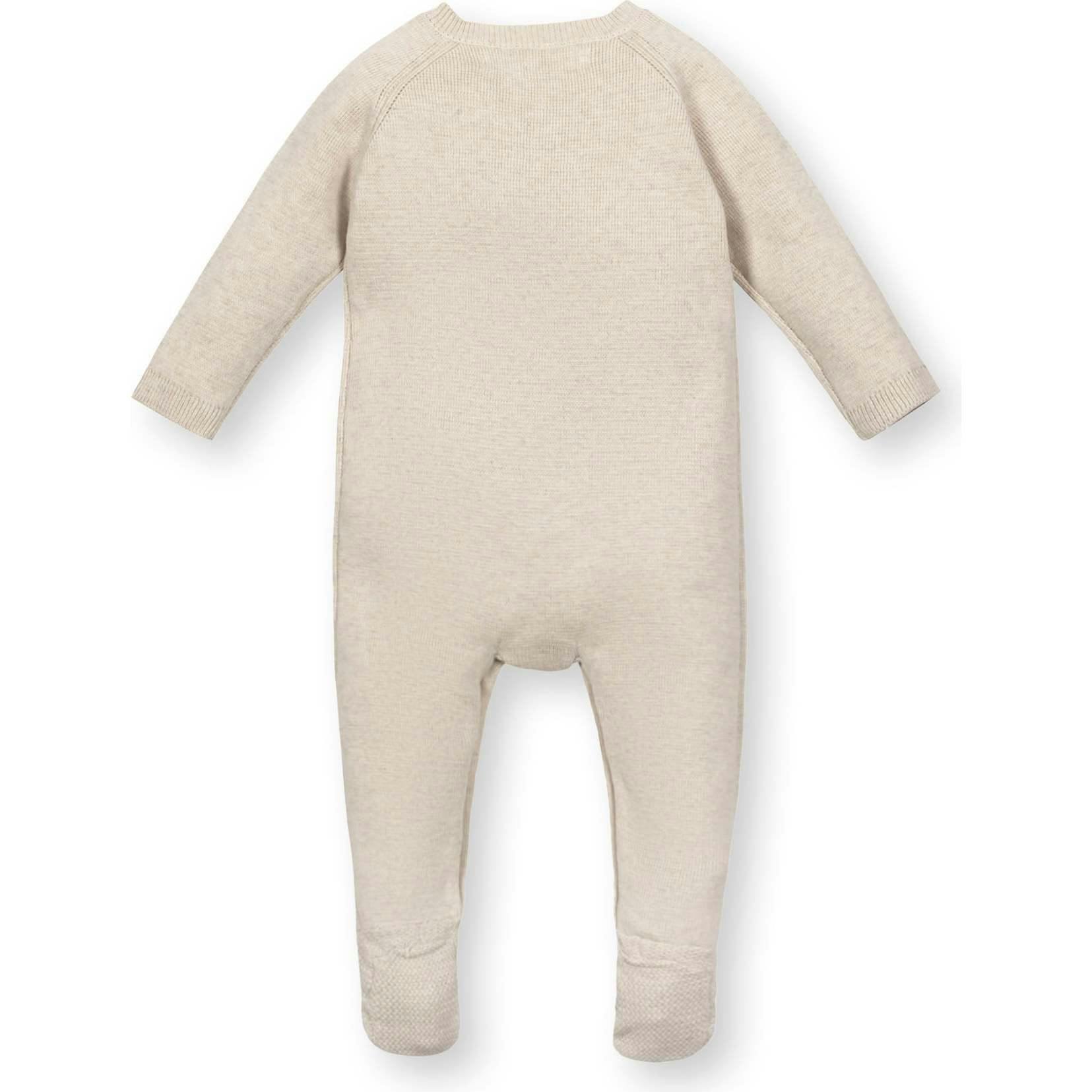 Organic Raglan Footed Sweater Romper, Beige