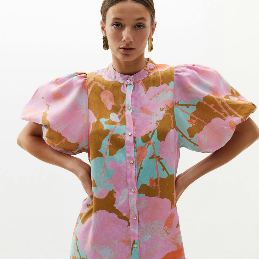 Bubble Linen Dress - Aquarela
