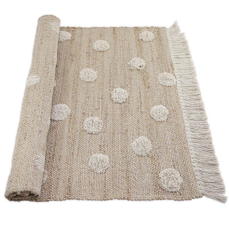 Nop Jute & Cotton Polka Dot Fringed Rectangular Rug