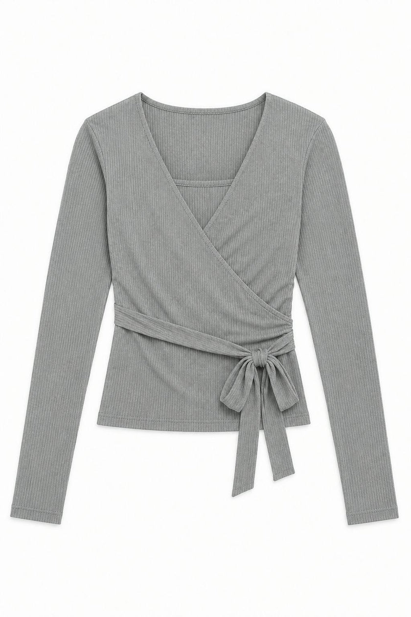 Ever Grey Lightweight Rib Wrap Top