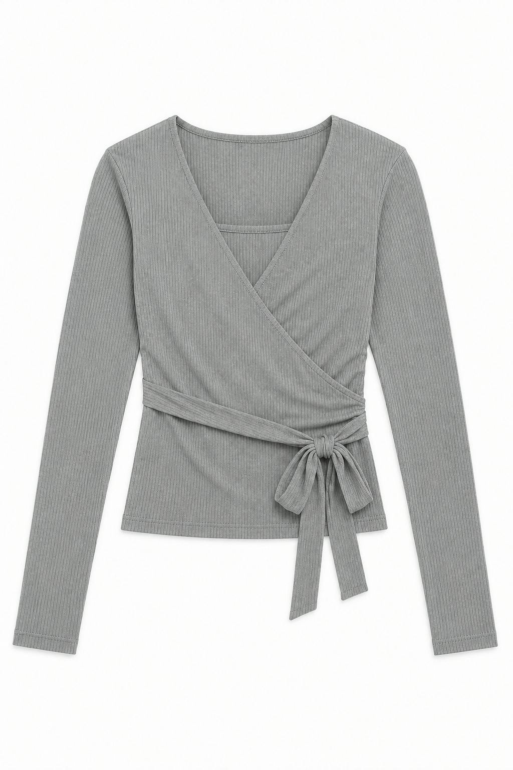 Ever Grey Lightweight Rib Wrap Top