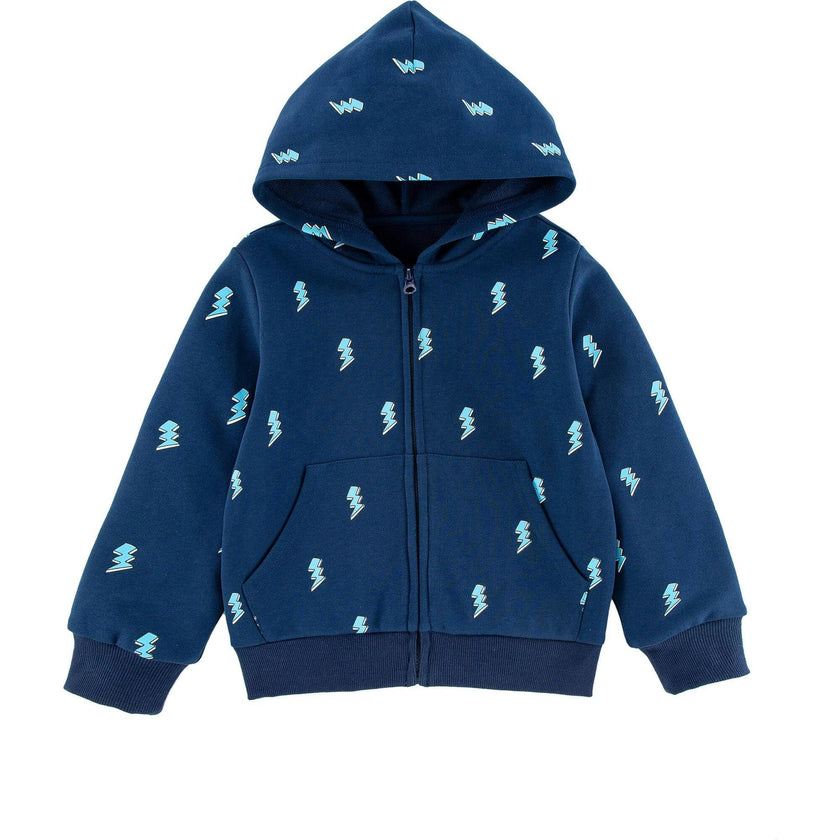 Soft Fleece Zip-up Hoodie, Blue Lightning