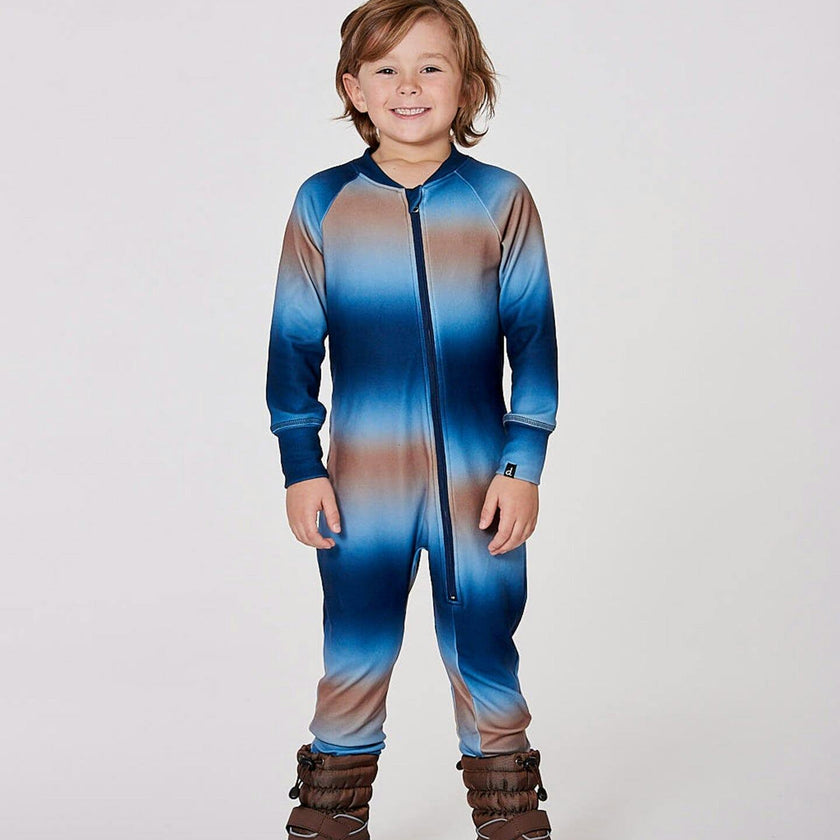 One-Piece Thermal Underwear Blue and Beige Gradient