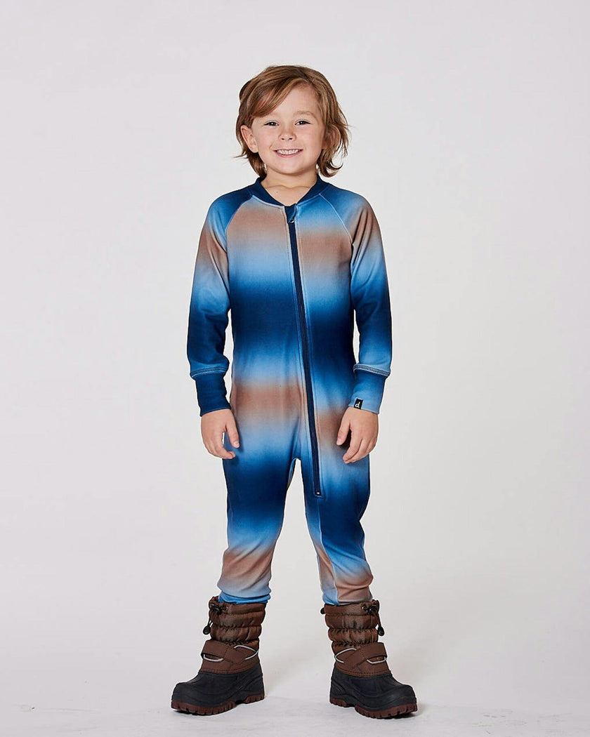 One-Piece Thermal Underwear Blue and Beige Gradient