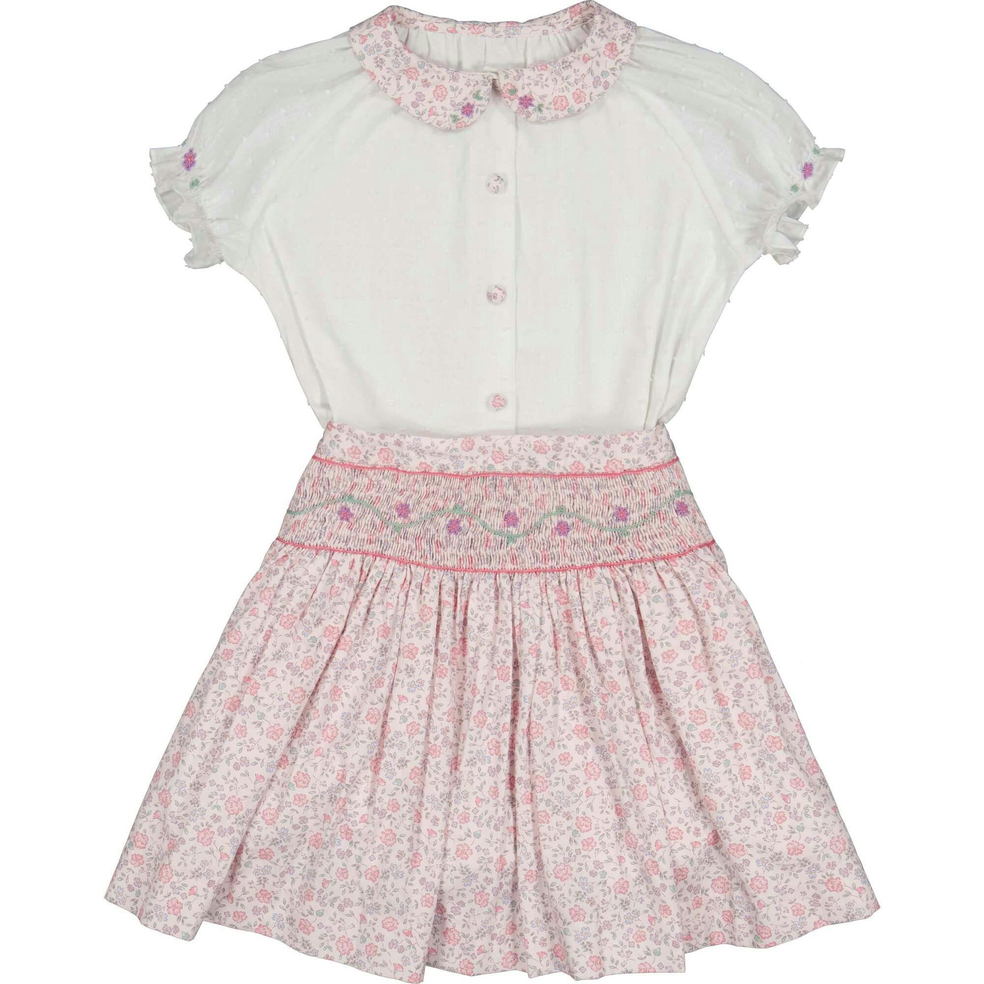 Marie Floral Blue Skirt & Short Sleeve Blouse
