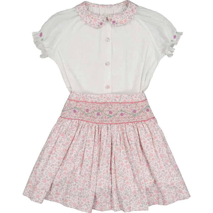 Marie Floral Pink Skirt & Short Sleeve Blouse