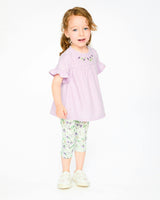 Jersey Tunic And Cotton Capri Set Lavender And Green Printed Flowers