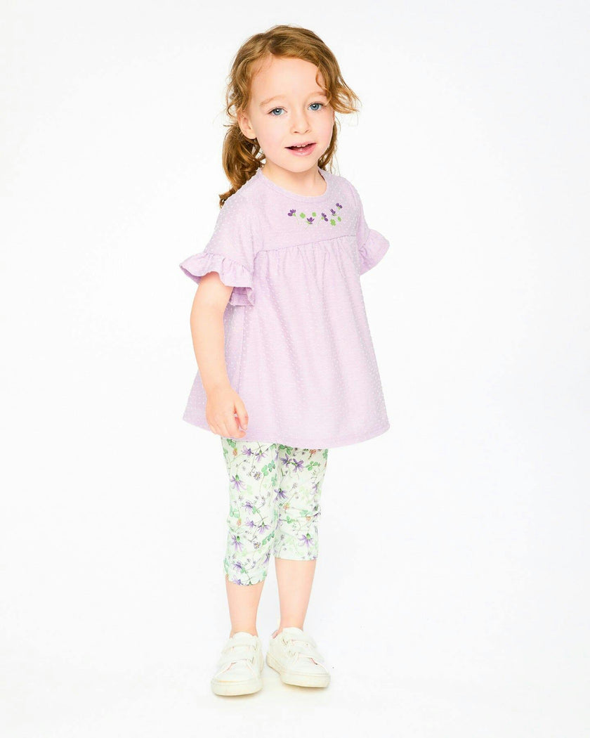Jersey Tunic And Cotton Capri Set Lavender And Green Printed Flowers