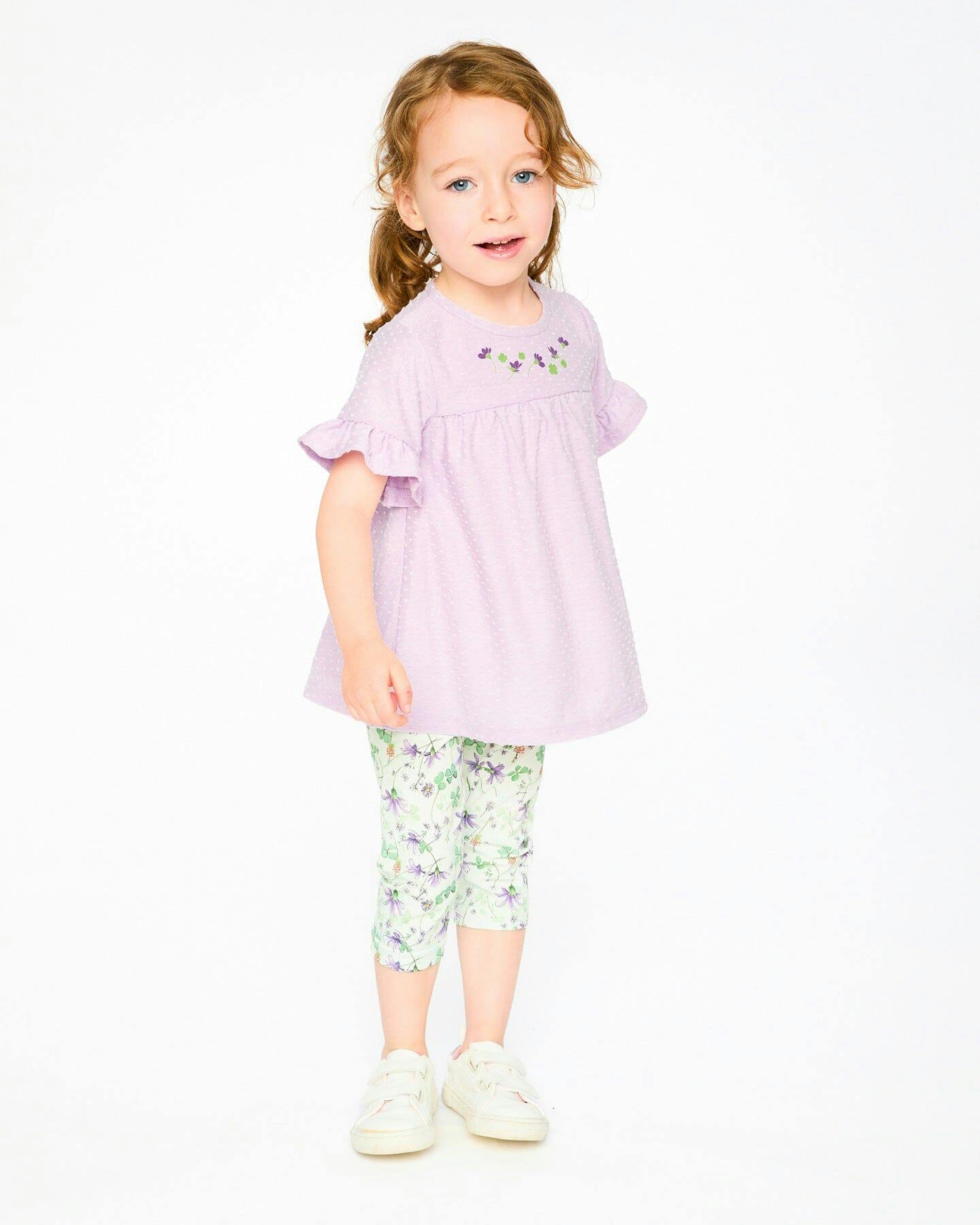 Jersey Tunic And Cotton Capri Set Lavender And Green Printed Flowers
