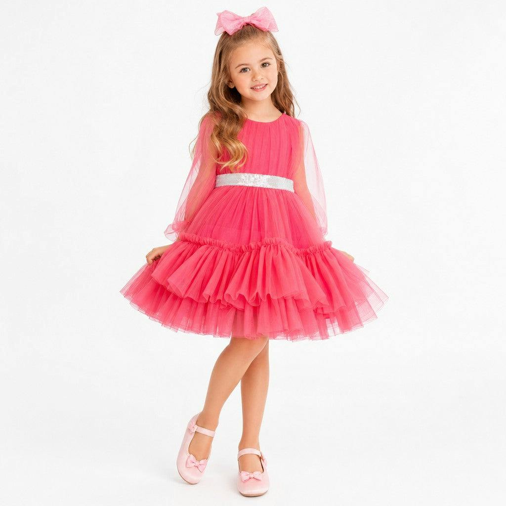 Parisian Rosé Pink Tulle Birthday Party Dress for Girls