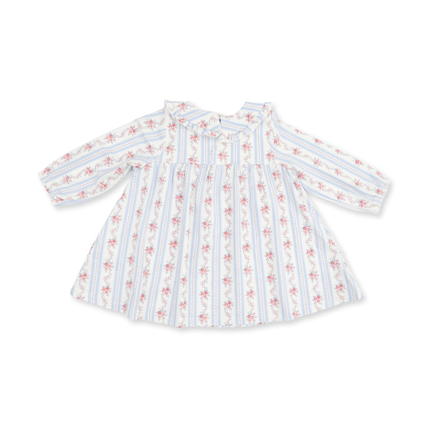 Anna Floral Stripe - Long Sleeve Peter Pan Ruffle Collar Dress and Bloomer