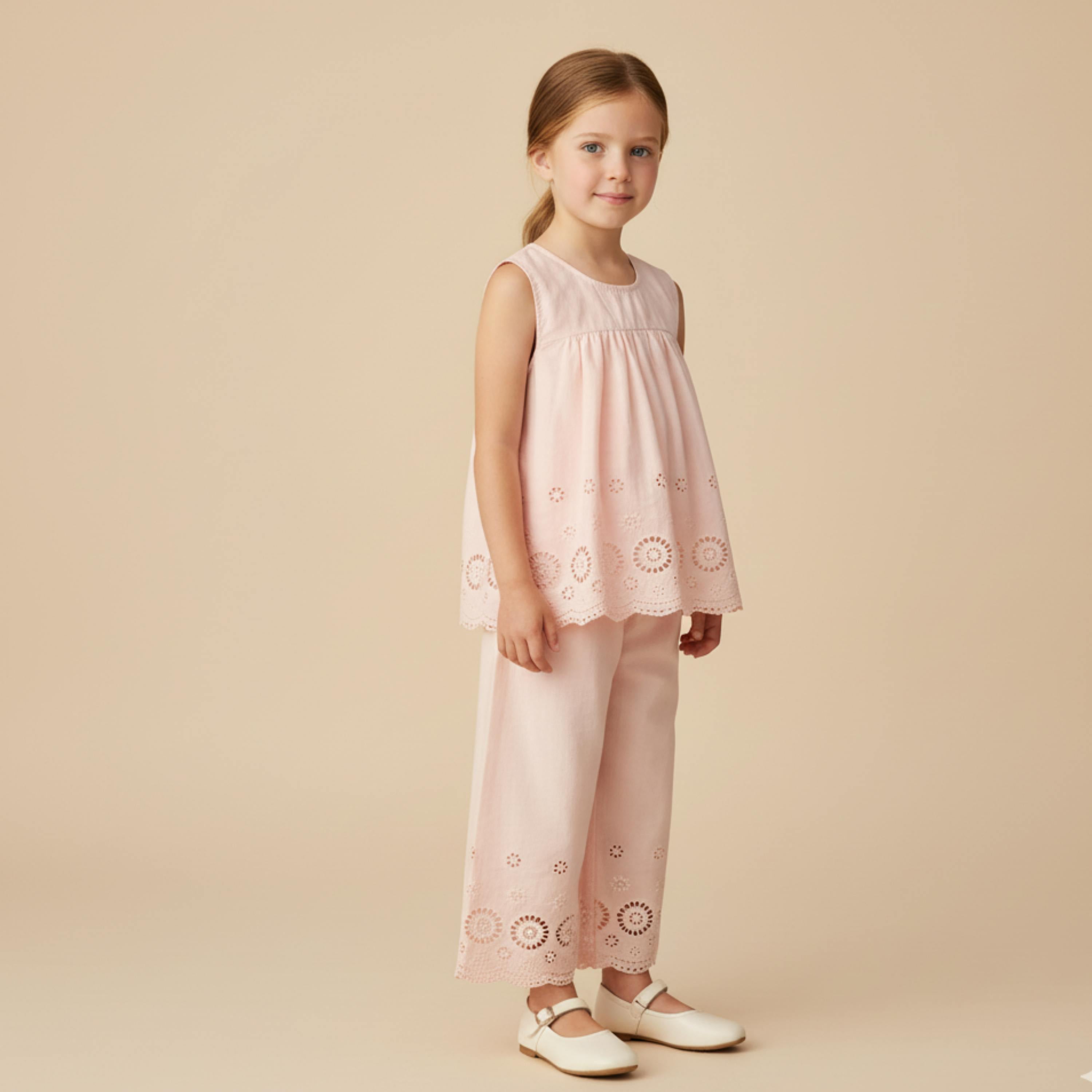 Organic Eyelet Top And Pant Set - Blush Eyelet
