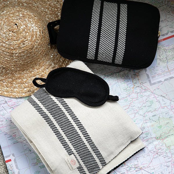 Reversible Stripe Blanket Travel Set
