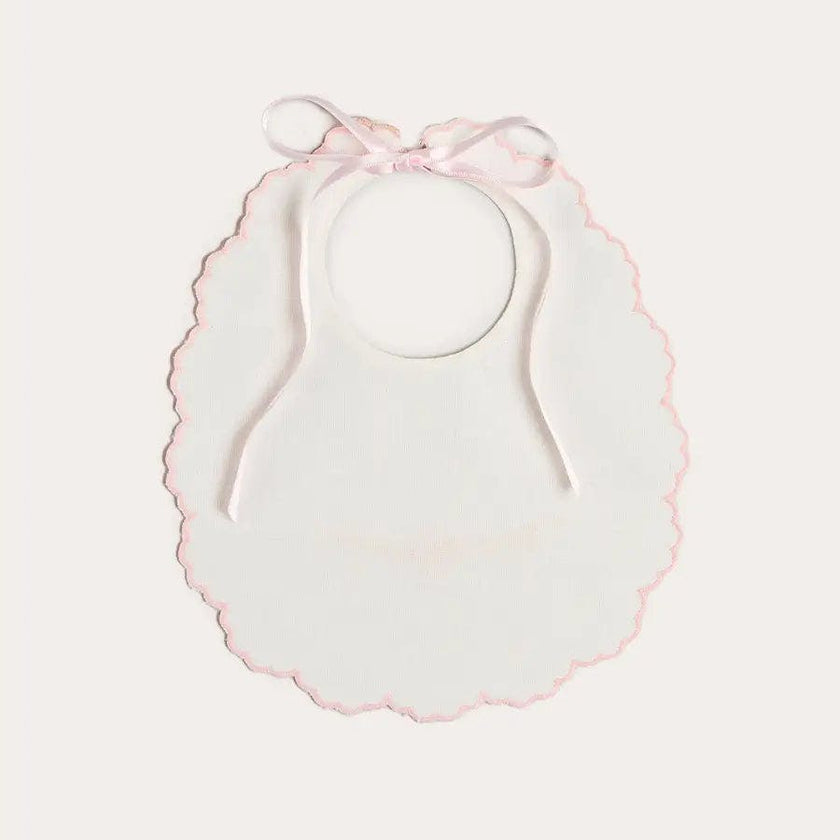 Floral Hand Embroidered Scallop Edge Rounded Bib