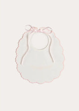 Floral Hand Embroidered Scallop Edge Rounded Bib