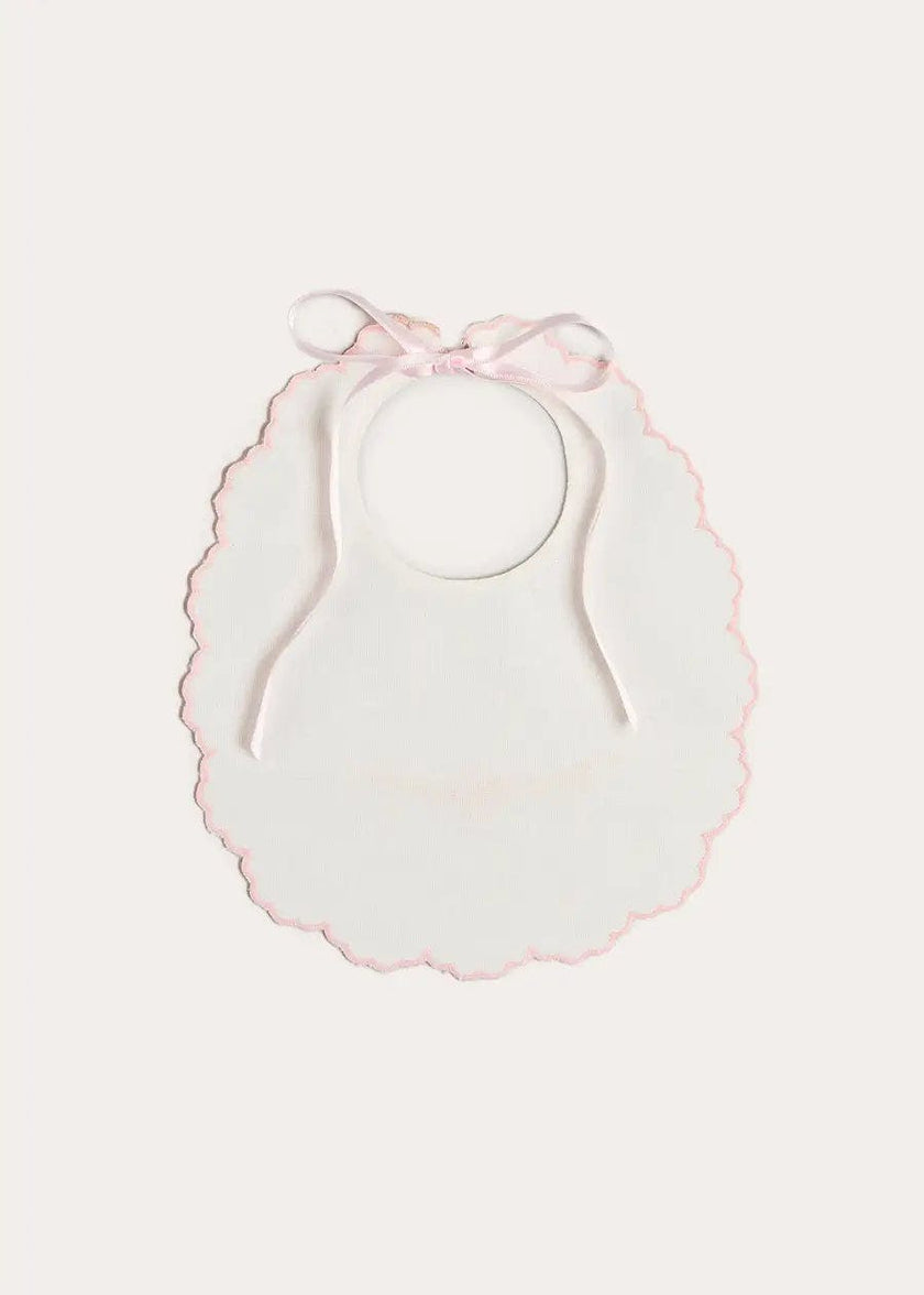 Floral Hand Embroidered Scallop Edge Rounded Bib
