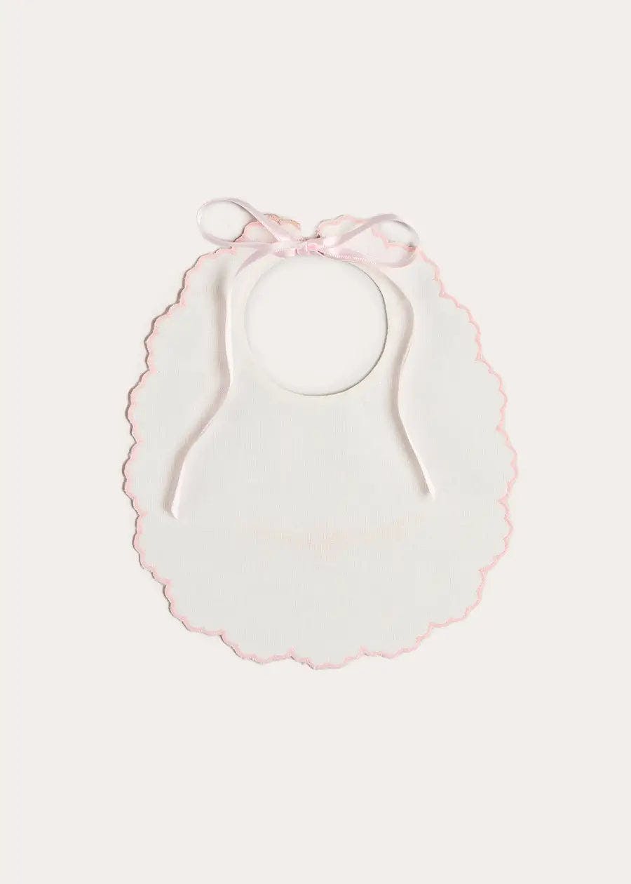 Floral Hand Embroidered Scallop Edge Rounded Bib