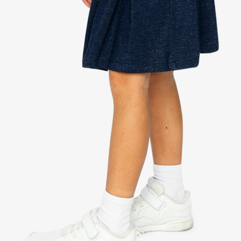 Pleated French Terry Skirt Navy Blue Denim
