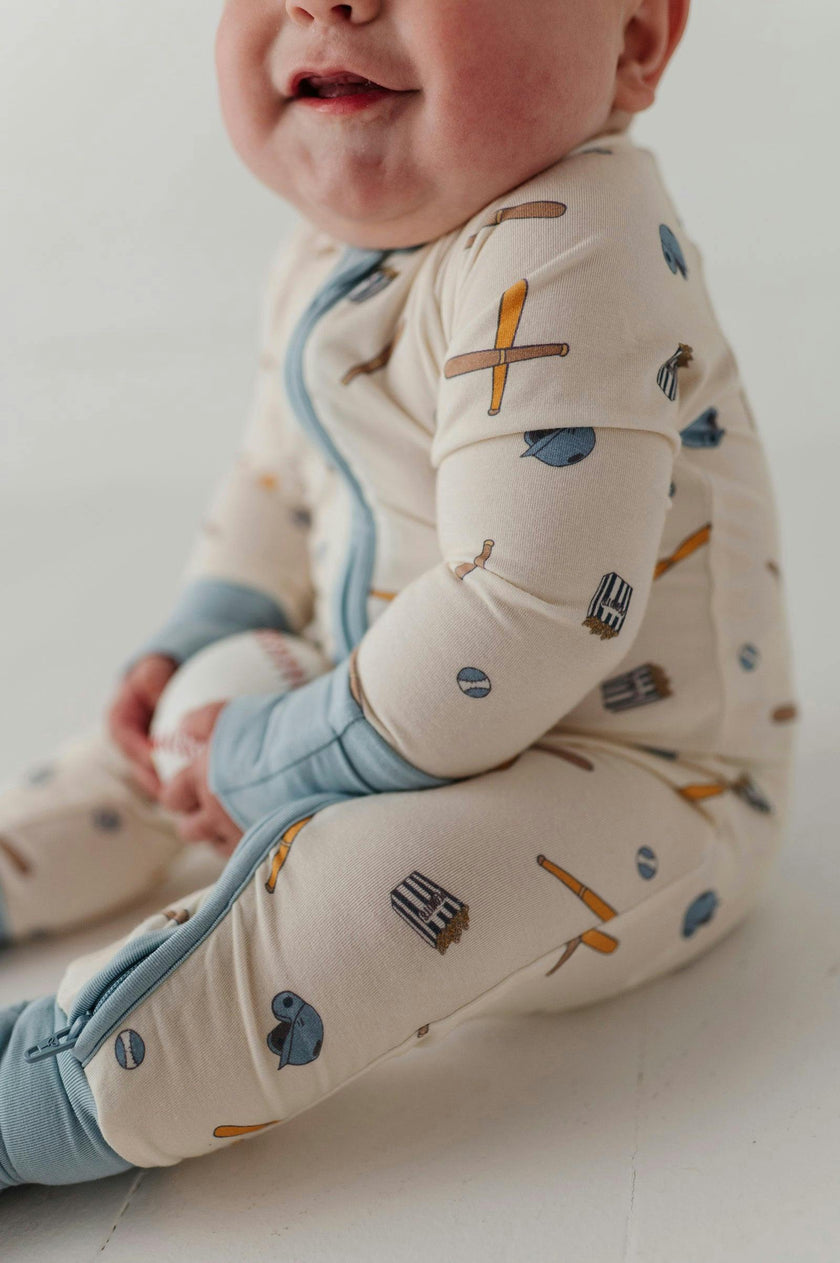 Baby Boy Long Sleeve Zip Romper in Baseball