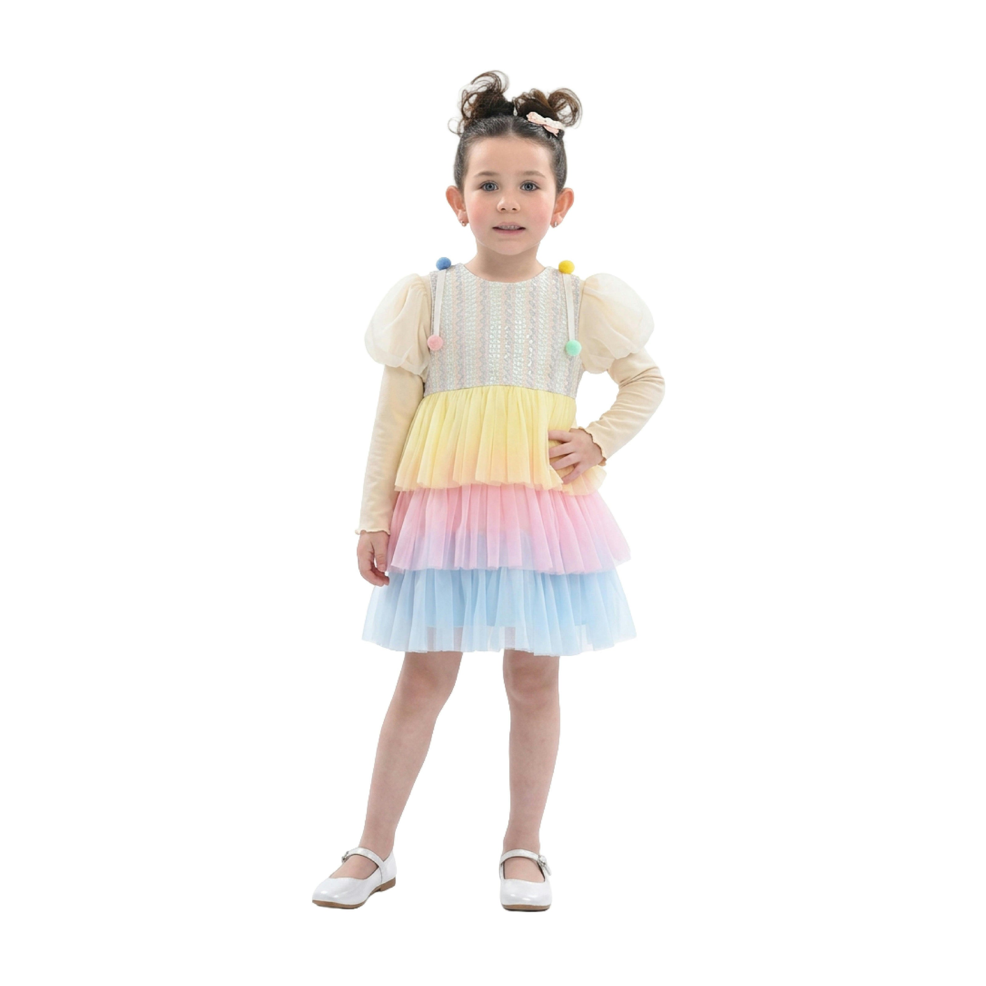 Cream Pastel Pom-Pom Tulle Dress