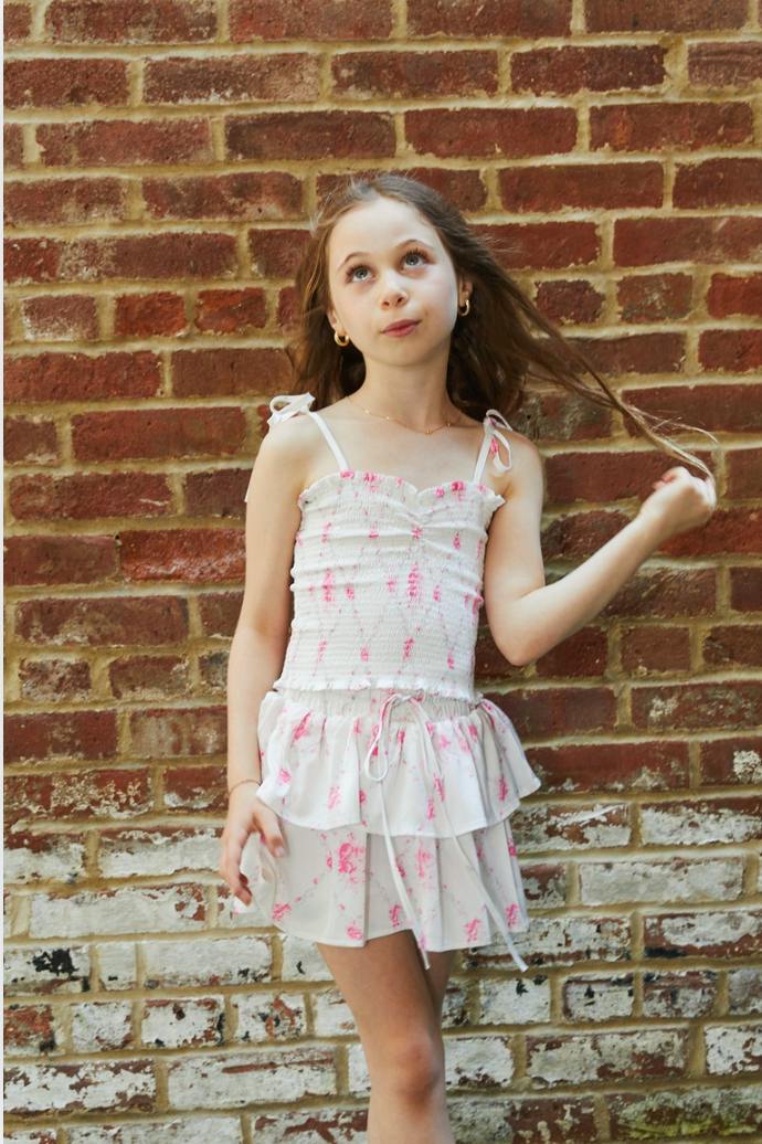 Georgia Vintage Romantic Rose Satin Smocked Top