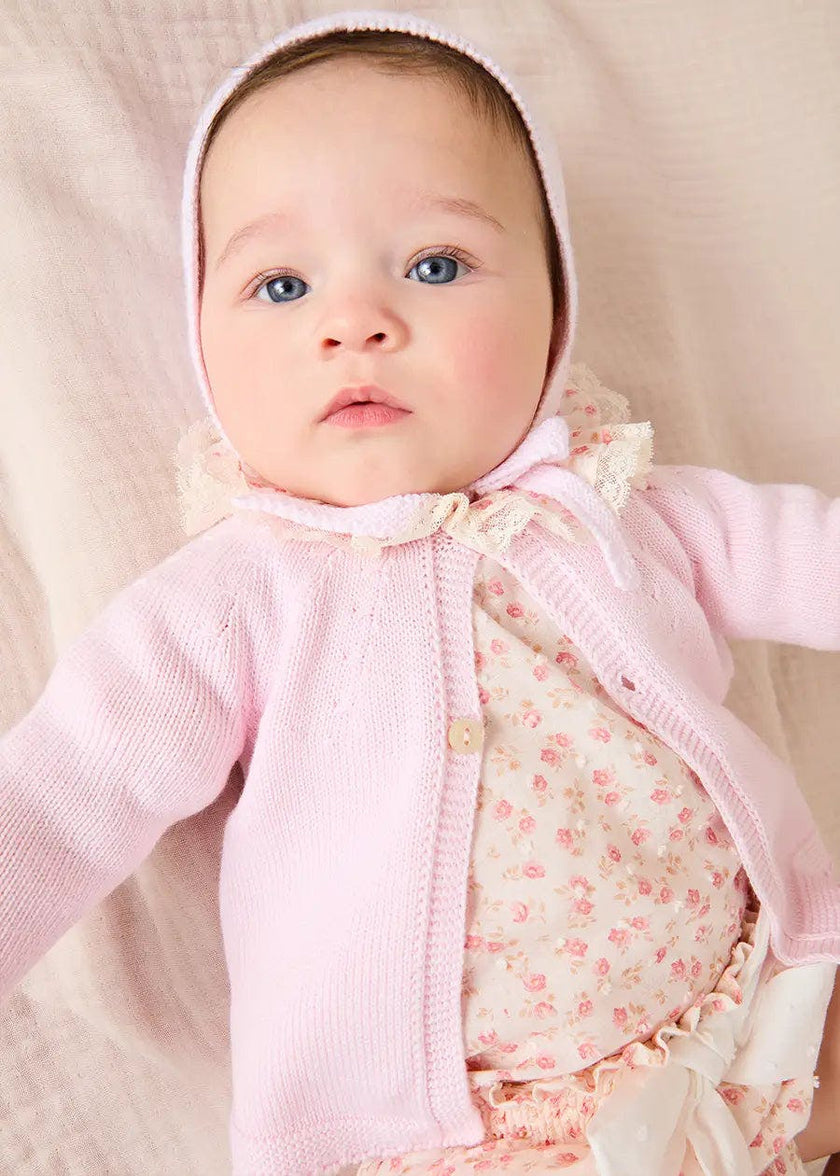 Martha Floral Ruffle Collar Lace Trim Long Sleeve Blouse in Pink (1mth-12mths)