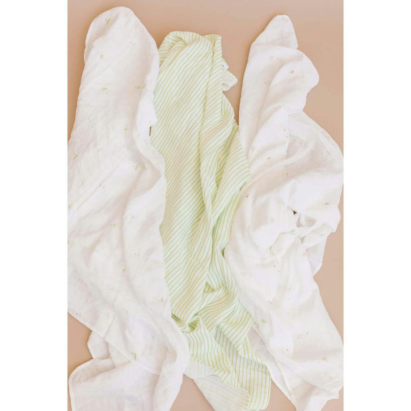Green Stripe Swaddle and Lovey Set - Flower