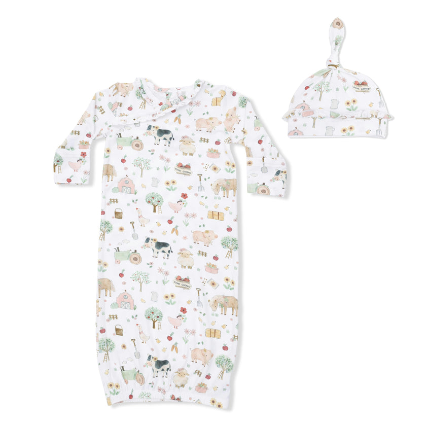 Cute Farm Animals Pink - Kimono Gown & Ruffle Knotted Hat