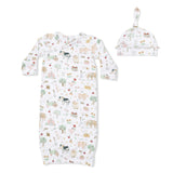 Cute Farm Animals Pink - Kimono Gown & Ruffle Knotted Hat