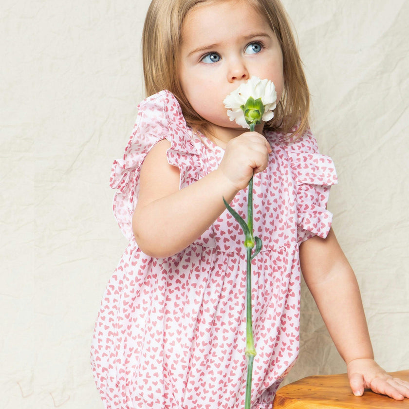 Baby's Twill Ruffled Romper in Sweethearts