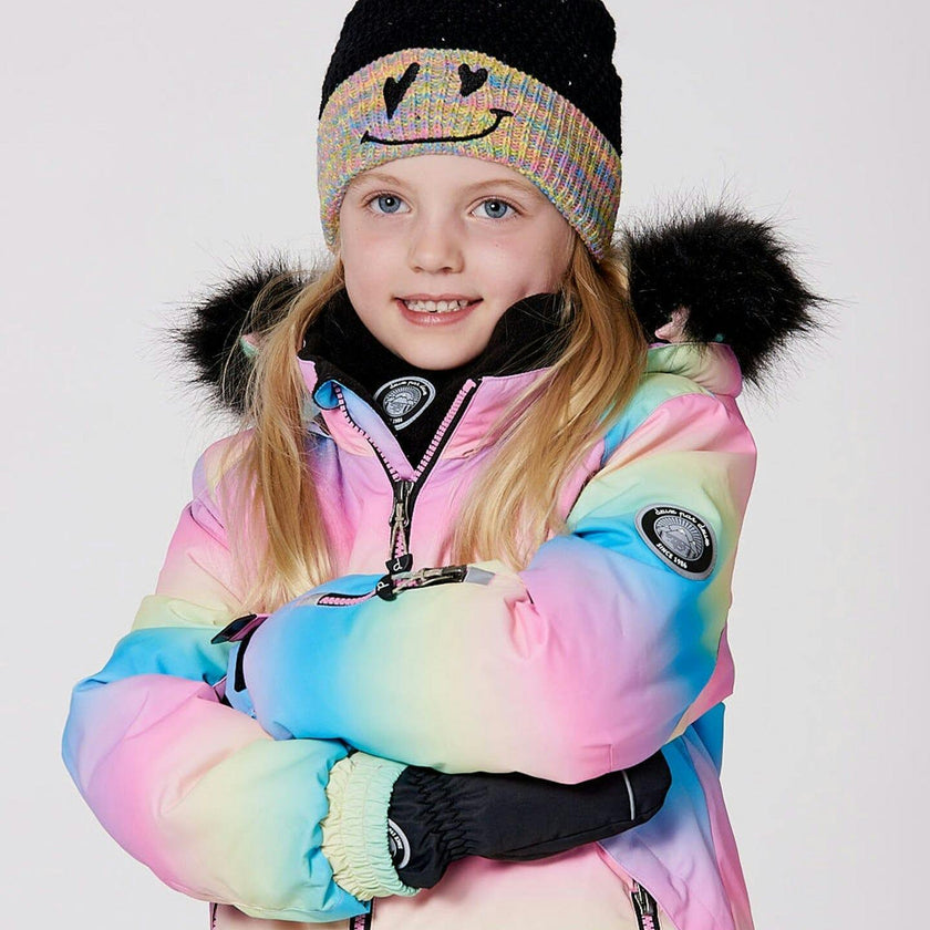 Lined Knit Hat with Pompom Black and Multicolor