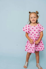 Pink Gingham Hearts Embroidery Girls Daphne Dress